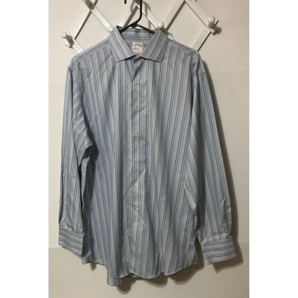Brooks Brothers Mens Shirt 16.5-35 Large Blue Madison Long Sleeve Supima Cotton